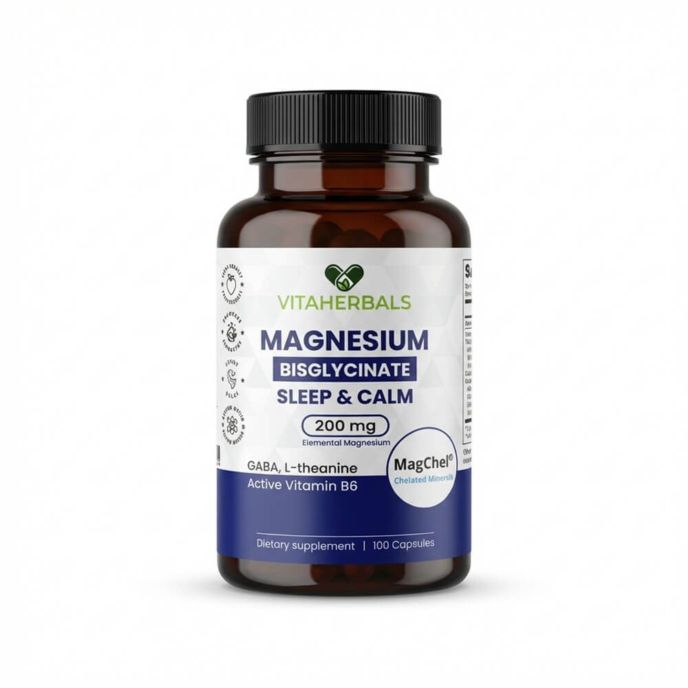 #2 Nejlepší magnesium Vitaherbals Magnesium Bisglycinate Sleep & Calm MagChel® (Hořčík, GABA, L-theanin, B6 P5P), 100 kapslí