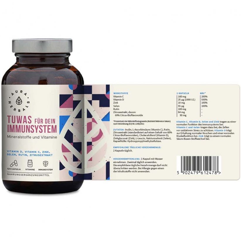 Aura Herbals Komplex vitamínů a minerálů s bioflavonoidy 120 kapslí etiketa