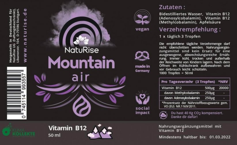 NatuRise Vitamín B12 50ml etiketa