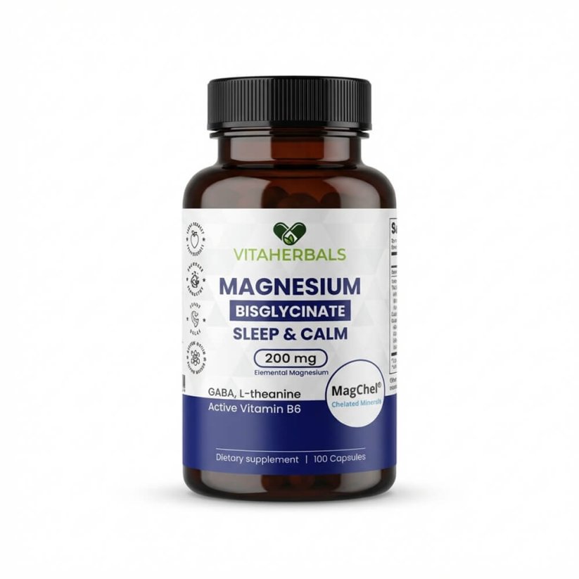 Vitaherbals Magnezijev bisglicinat Sleep & Calm MagChel® (GABA, L-teanin, B6 P5P), 100 kapsula