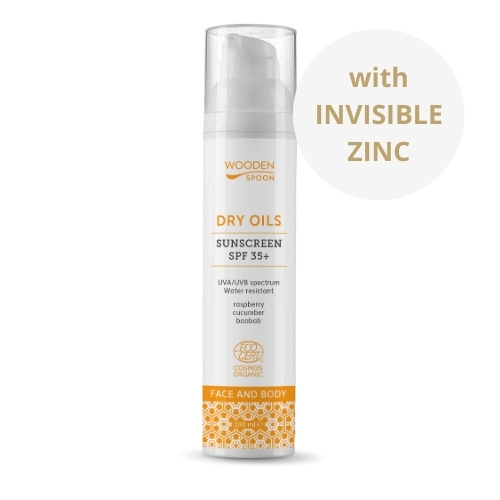 Opalovací mléko na obličej a tělo se suchými oleji SPF 35+ Wooden Spoon 100ml