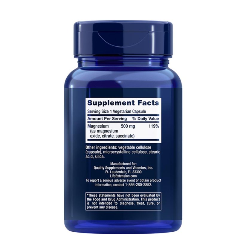 Life Extension Magnezij - 3 oblika magnezija 500 mg, 100 kapsula stražnji poklopac