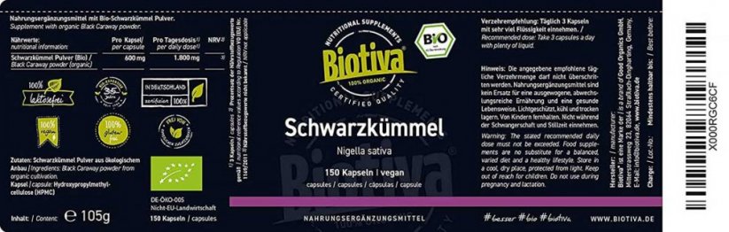 Biotiva Bio Černuška siata 150 kapsúl etiketa