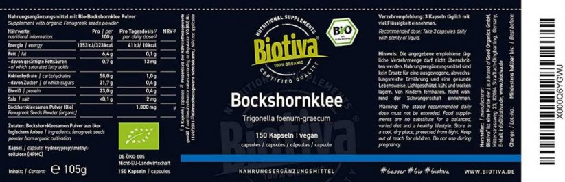 Biotiva Bio Senovka řecká 150 kapslí etiketa