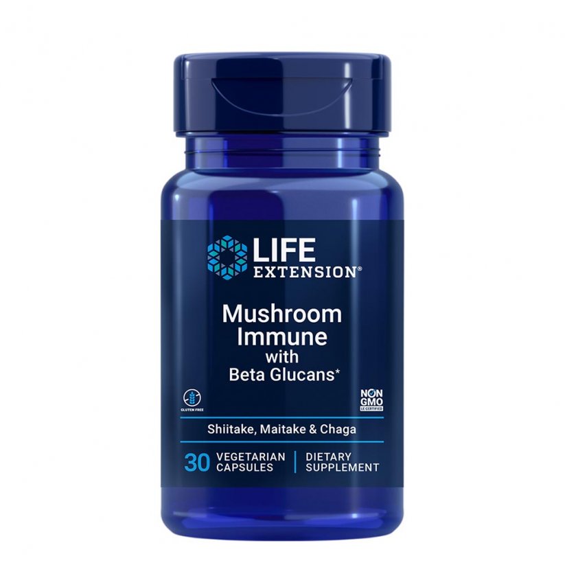 Life Extension Mushroom Immune s Beta Glukánmi, 30 kapsúl