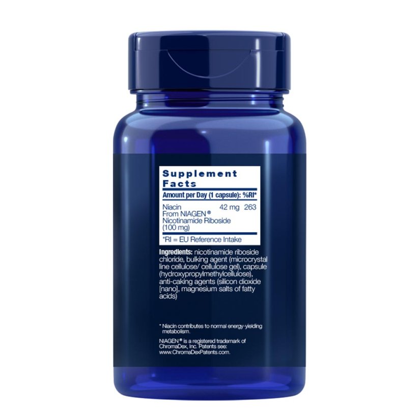 Life Extension NAD+ Cell Formula, nikotinamid ribozid, NIAGEN® 100 mg, 30 kapsula stražnji poklopac