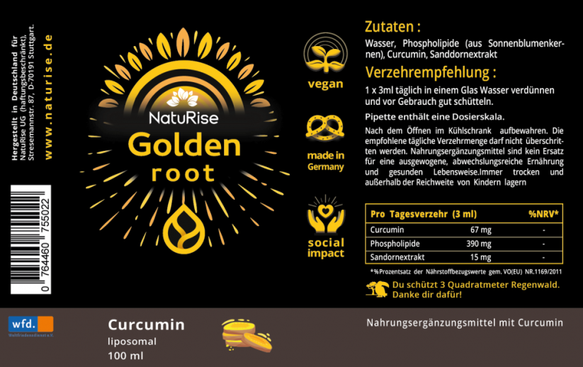 NatuRise Lipozomální kurkumin 100 ml Vegan etiketa