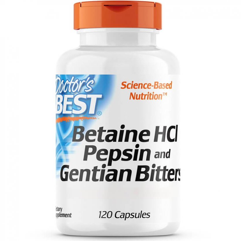 Doctor's Best, Betain HCL Pepsin & Gentian Bitters, 120 kapslí