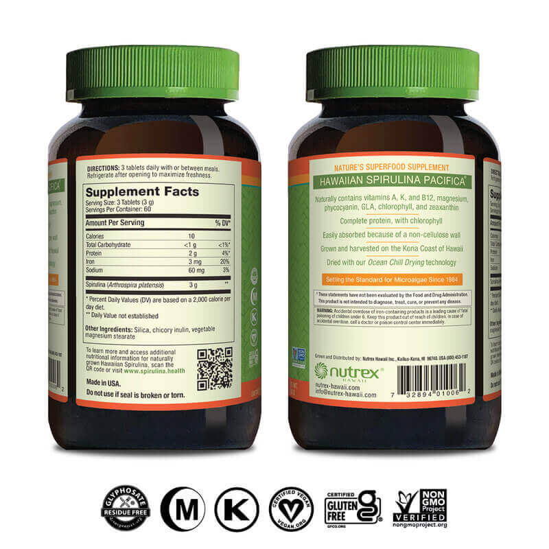 Nutrex Hawaii, Hawaiian Spirulina Pacifika® 1000mg, 180 tableta stražnji poklopac