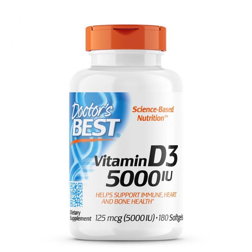 Doctor's Best Vitamín D3 125 mcg (5,000 IU), 180 kapsúl