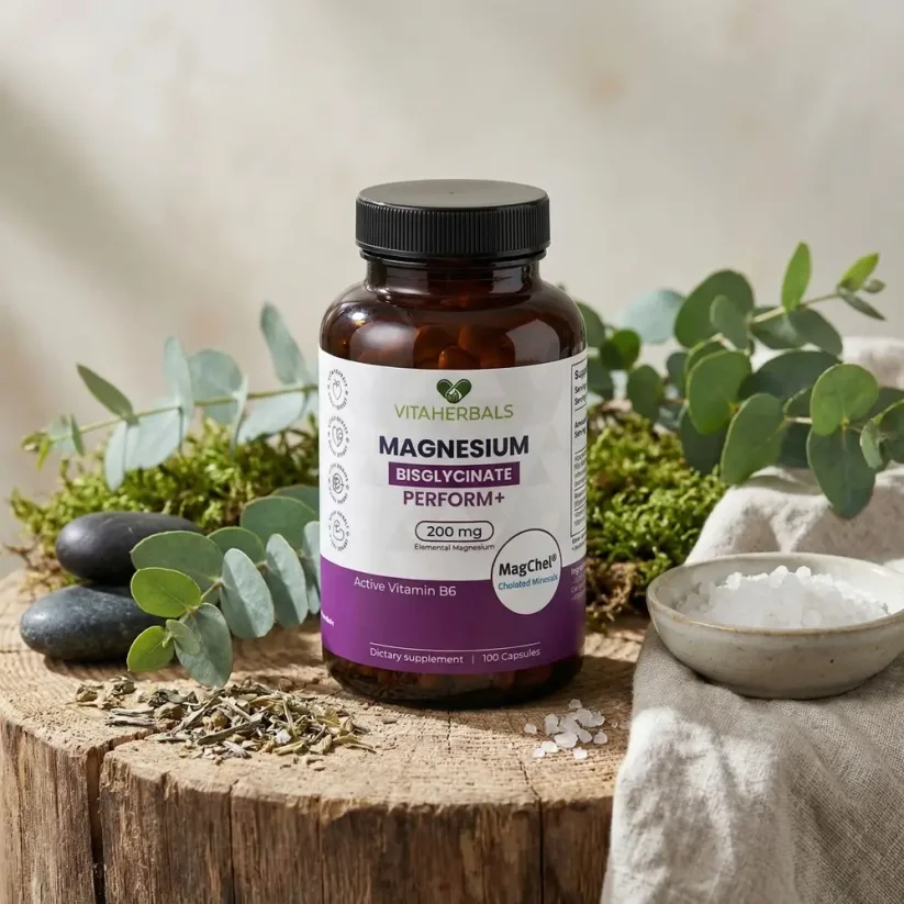 Vitaherbals Magnesium Bisglycinate Perform+ MagChel® 200 mg + B6 P5P, 100 kapsúl