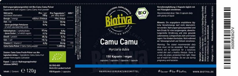 Biotiva Bio Camu Camu 150 kapsúl etiketa