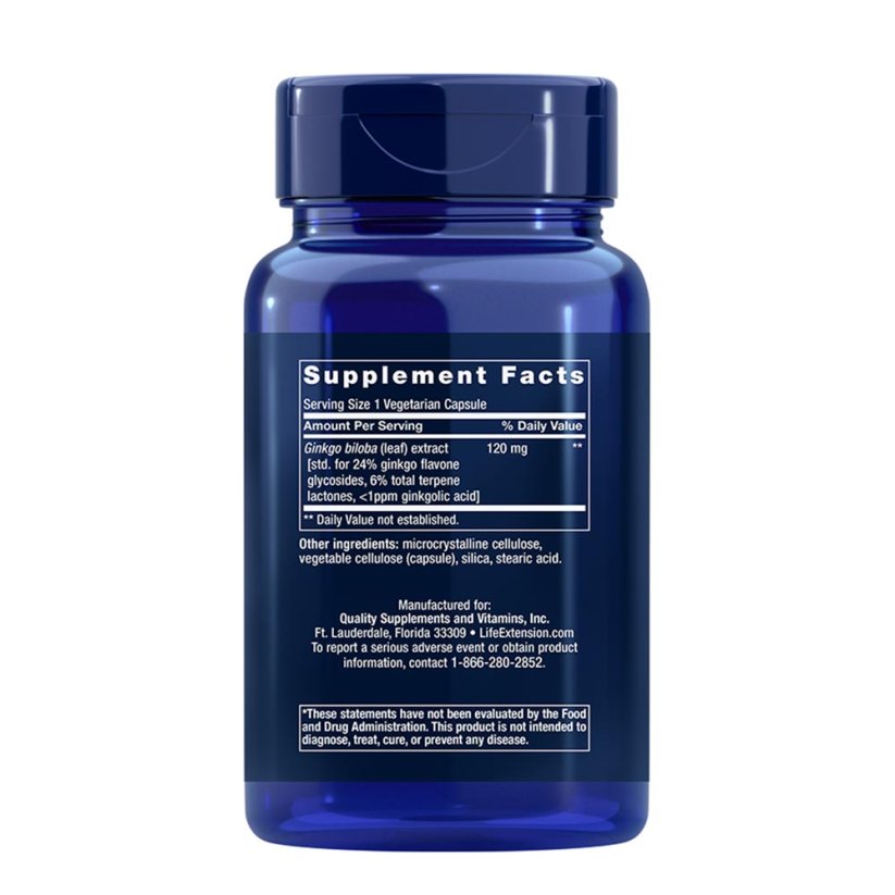 Life Extension Ginko Biloba Certified Extract™ 365 kapsula stražnji poklopac