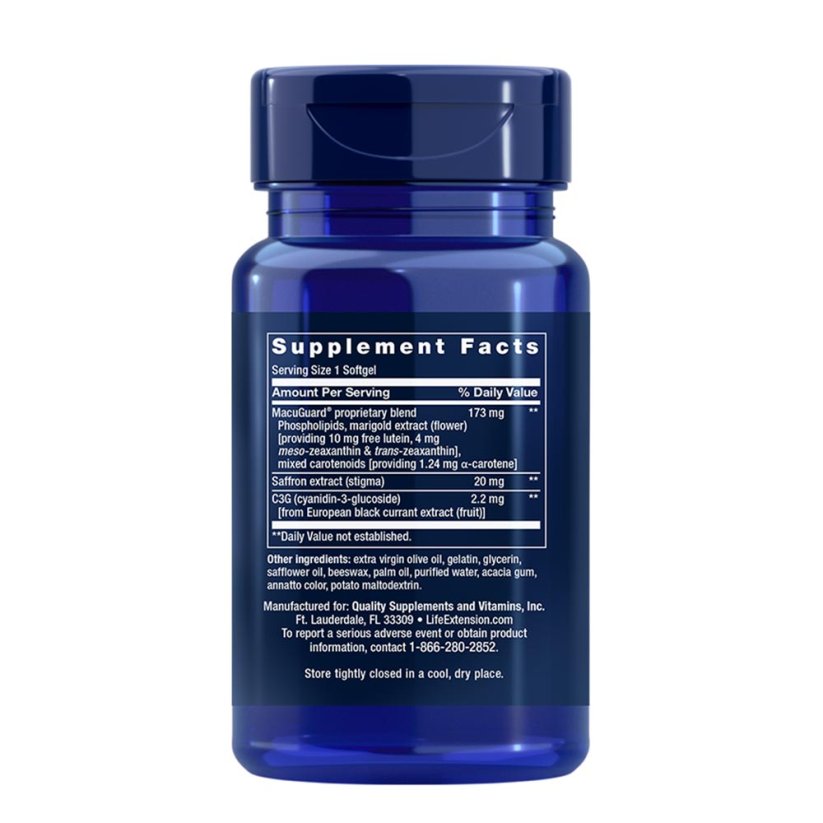 Life Extension MacuGuard® podpora očí 60 kapslí obal zezadu