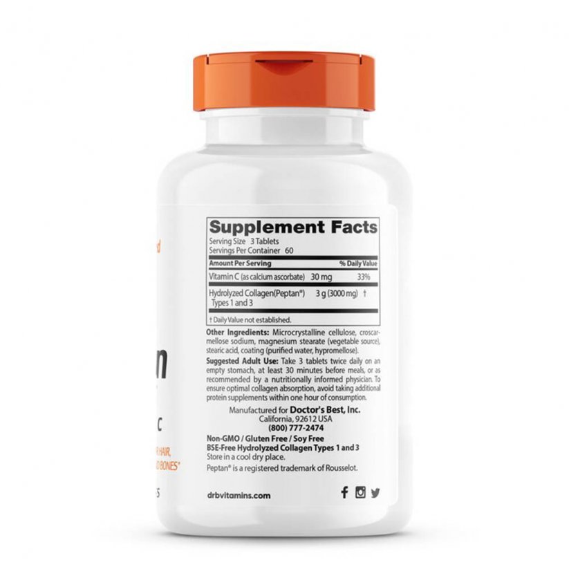 Doctor's Best Kolagen Typ 1 a 3 + Vitamin C, 180 tablet obal zezadu