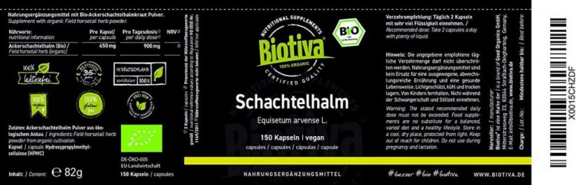 Biotiva Bio Přeslička rolní 150 kapslí etiketa