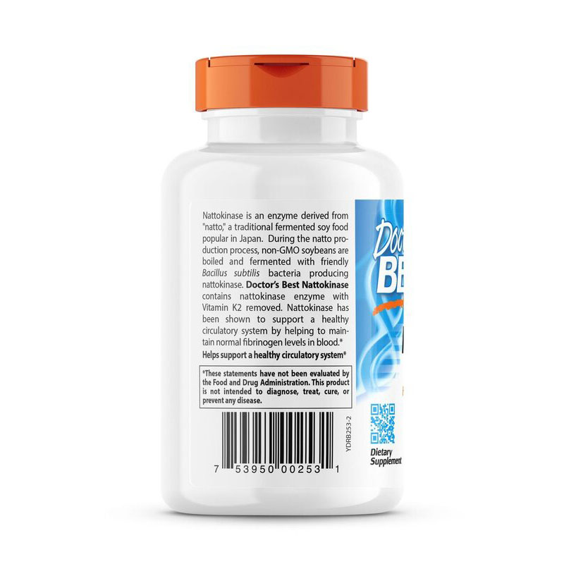Doctor's Best Nattokinase, Nattokináza 2000 F.U. 270 kapsúl obal zboku