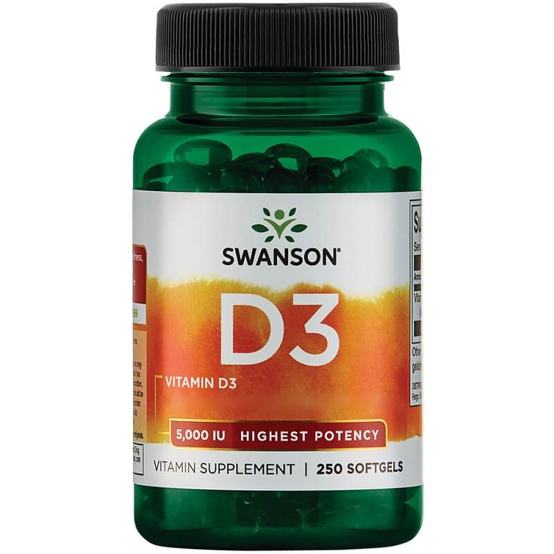 Swanson Vitamin D3 5 000 IU kosti a imunita, 250 měkkých kapslí