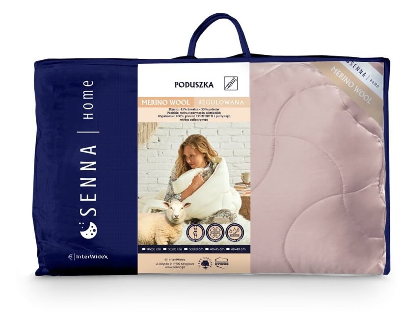 Inter-Widex luxusný prešívaný vankúš s ovčou vlnou Merino 50x60 ružová obal