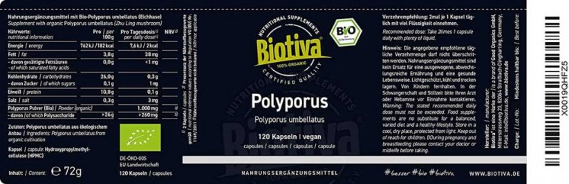 Biotiva Bio Polyporus 120 kapslí etiketa