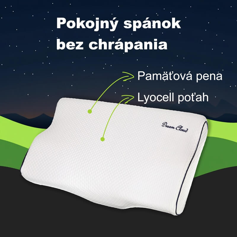 Dream-Cloud Premium anatomický vankúš z BIO pamäťovej peny proti spánkovému apnoe a chrápaniu XL 62x34x15/10cm