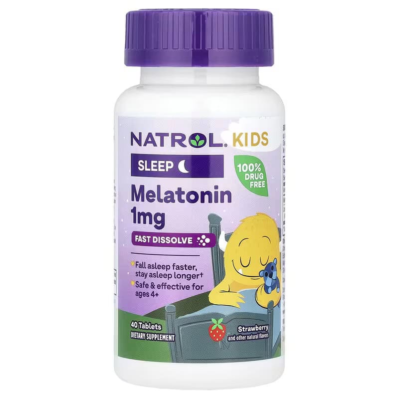 Natrol Kids Melatonin pro děti od 4 let, rychlé rozpuštění, jahoda, 40 tablet