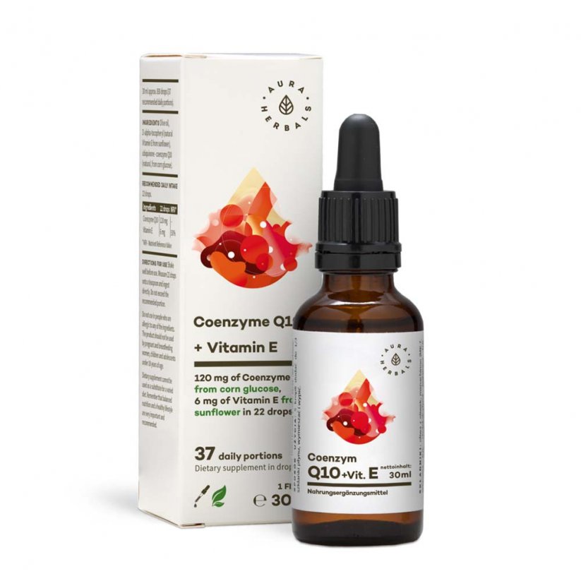 Aura Herbals Koenzým Q10 + Vitamín E kvapky 30ml
