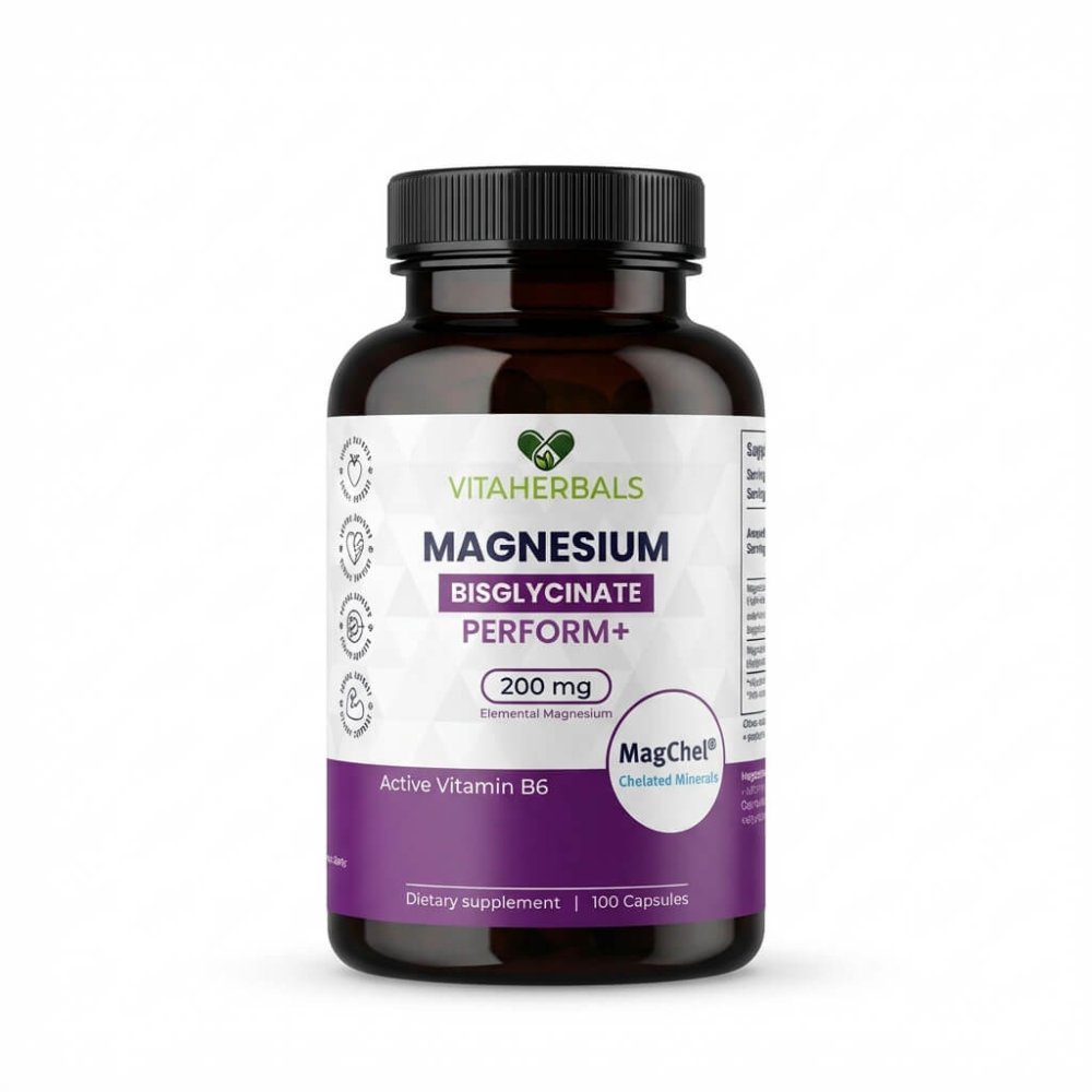 #1 Nejlepší magnesium Vitaherbals Magnesium Bisglycinate Perform+ MagChel® 200 mg + B6 P5P, 100 kapslí